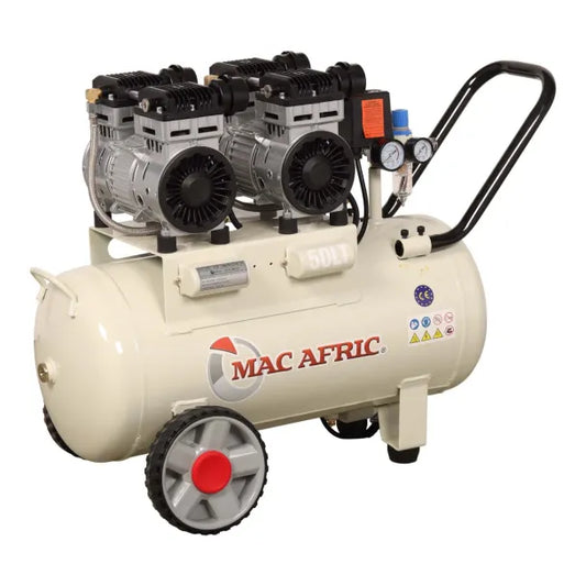 MAC AFRIC Professional 50 Litre 2x 1.5HP 230 V Dual-Motor Oil Free Silent Air Compressor